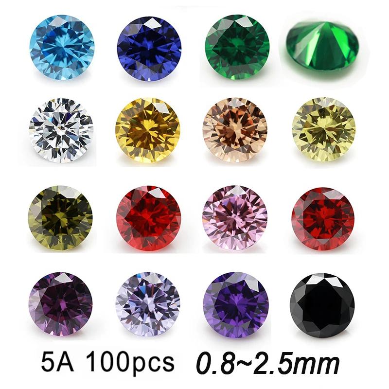 

100pcs 1mm 1.5mm 2mm (0.8~2.5mm) AAAAA Round White,Golden Yellow,Voilet,Olive,Green,Black,Pink Cubic Zirconia Stone Loose