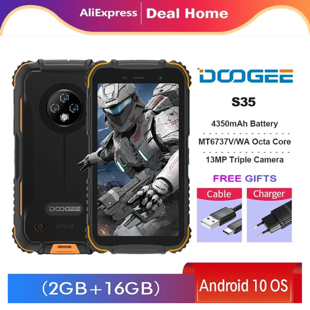 Смартфон DOOGEE S35 защищенный IP68 Android 1 25 4 ядра 4350 ГГц 28 нм 2 + 16 ГБ мАч | Мобильные