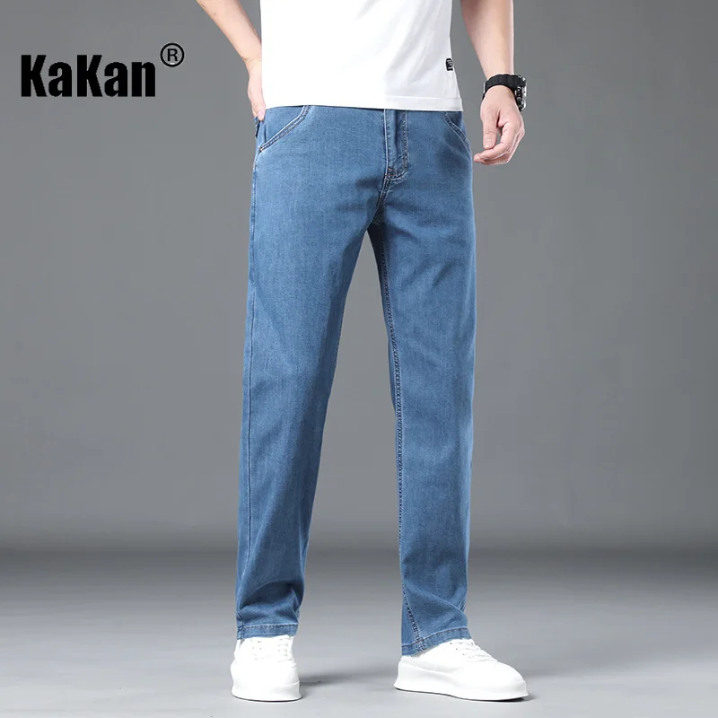 Kakan - New Summer Thin Youth Simple Popular Jeans for Men, Slightly Elastic Loose Casual Long Jeans K42-079