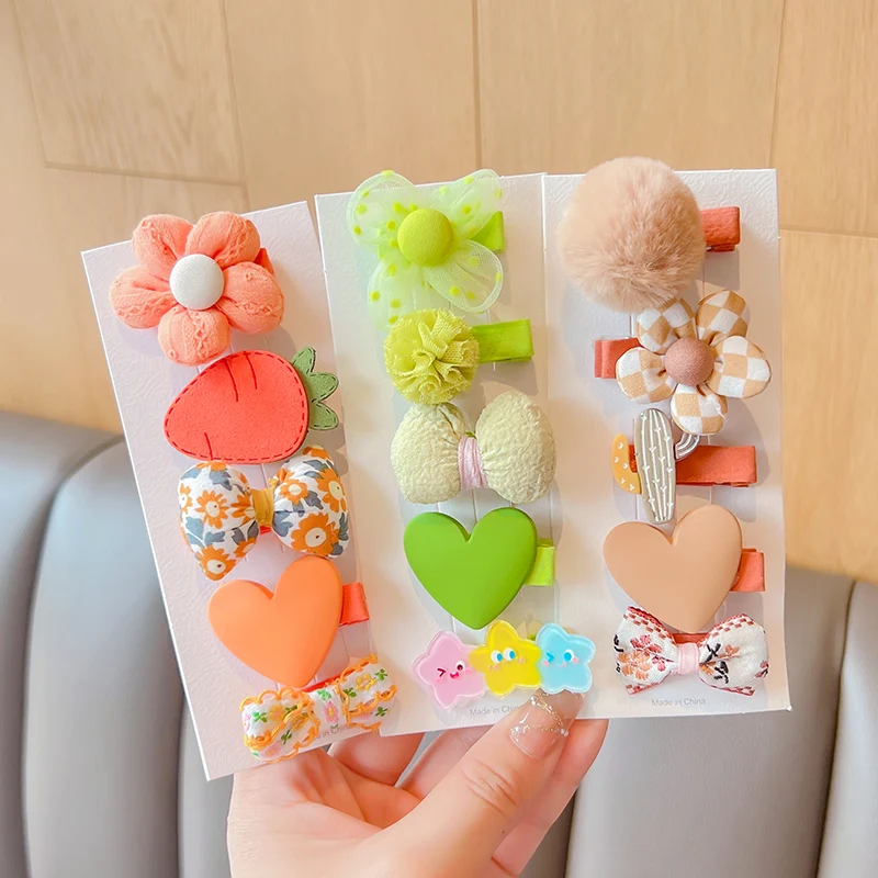 

5 Pcs/Set Baby Girls Cute Sweet Cartoon Flower Bow Ornament Hair Clips Children Lovely Barrettes Hairpins Kids Hair Accessories