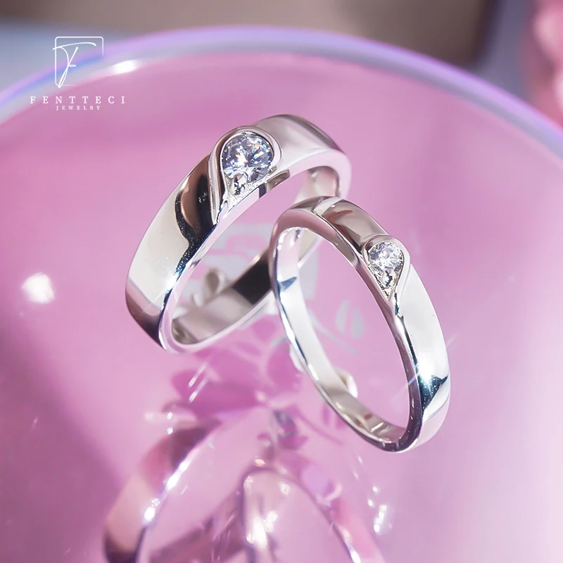 FENTTECI High Carbon Diamond Ring S925 Sterling Silver Platinum Plated Couple Ring For Lovers Men And Women Engagement Ring Gift