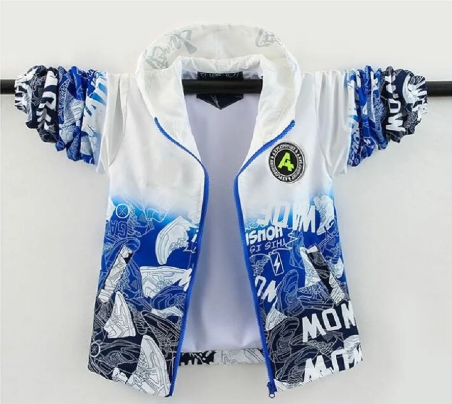 

Spring 4-14Y Childrens ClothesPolyester Jacket For Boys Korean Version Fashion Hooded Gradient Print Windbreaker Kids Outwear