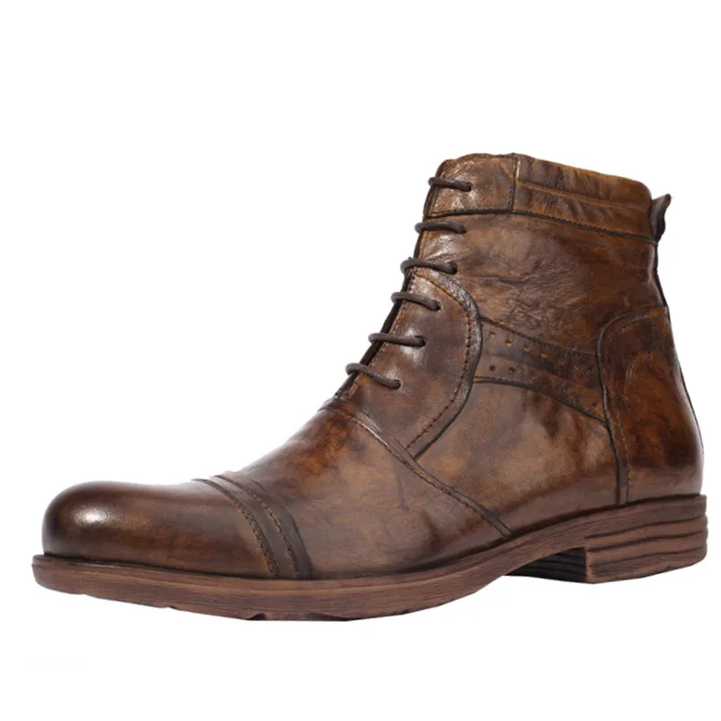 

2022 Winter Men's Boots Retro New Style Classic Vintage Botas Luxury Genuine Leather Handmade Black Ankle Shoes for Male