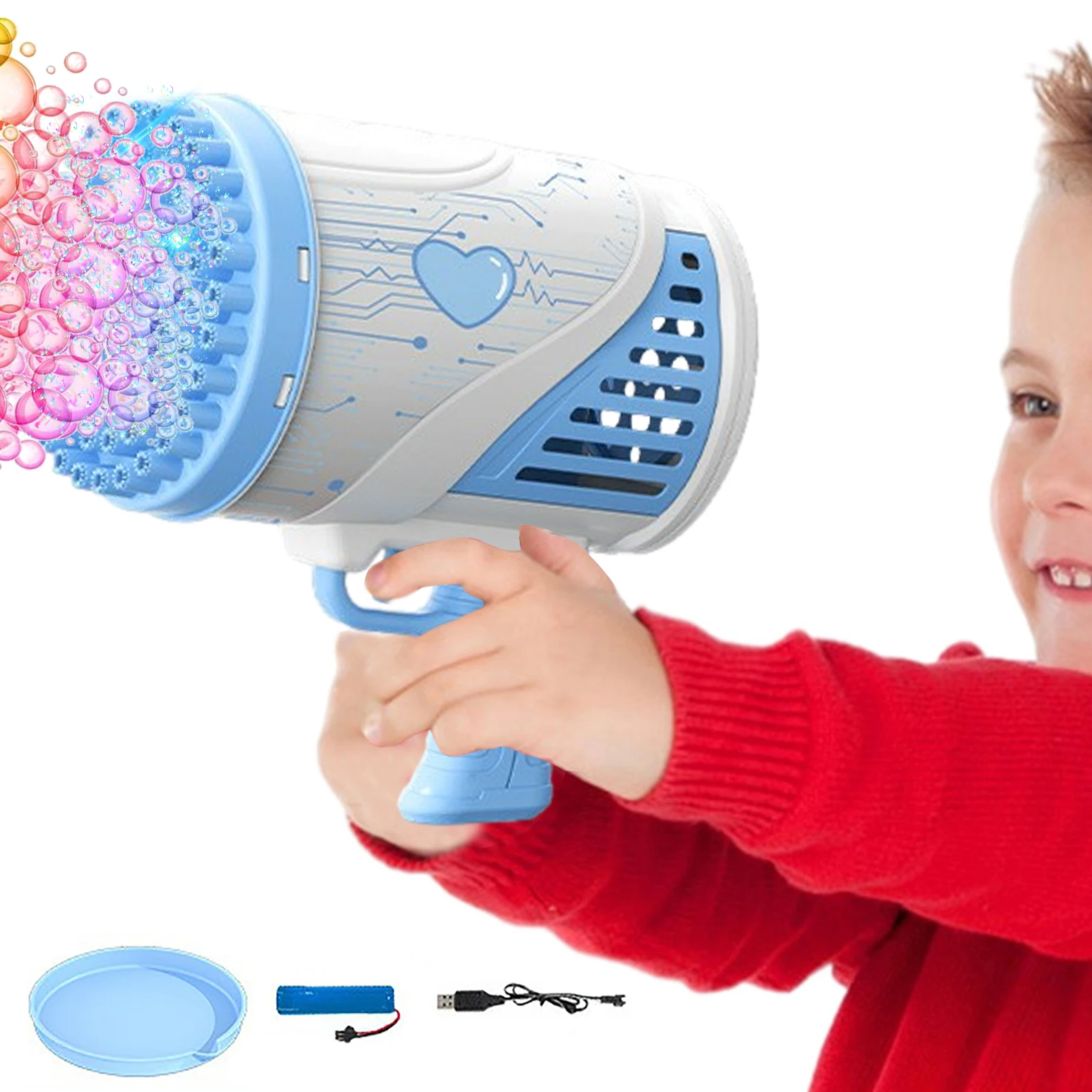 

Bubble Maker Toy Kids Bubble Machine 74 Hole Rocket Bubble LED Bubble Blower Machine Automatic Bubbles Blowing Push Toys For