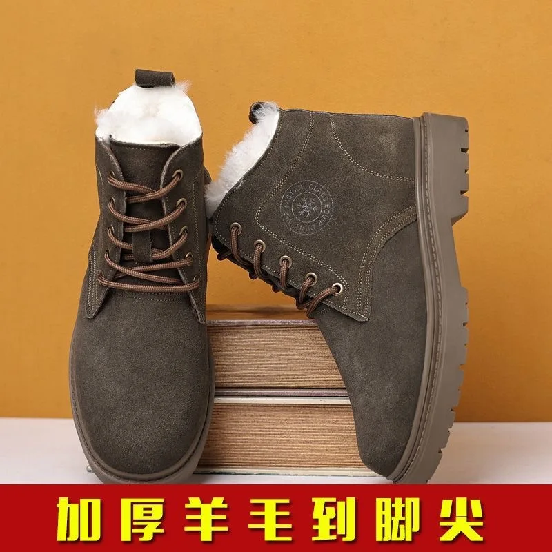 Замшевые мужские ботинки из коровьей кожи зимняя хлопковая обувь большие