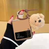 cute plush dog suitable for samsung zflip3 mobile phone case sm f7110 galaxy z flip 3 protective case phone cases