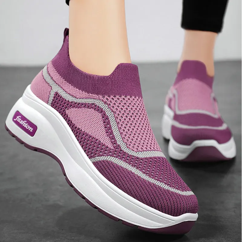 2023 New Platform Shoes for Women Mesh Breathable Casual Wedges Sneakers Height Increasing Female Walking Footwear Deportivas Ho