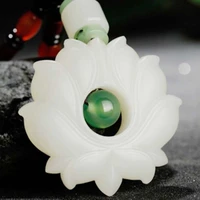natural hetian white jade lotus pendant women fashion sweater chain necklace pendant jade jewelry gift