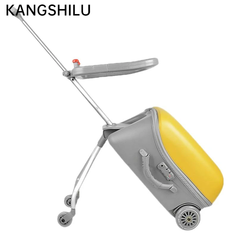 KANGSHILU New 2023 Cartoon Baby Ride On Trolley Luggage Lazy Carry On Suitcase Kids Trolley Case Box Scooter Offers with Wheels