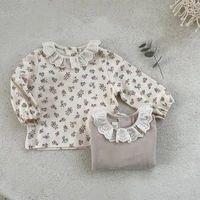 spring autumn new baby girl long sleeve t shirt ruffles lace collar girls blouse infant floral bottoming shirts cotton tops
