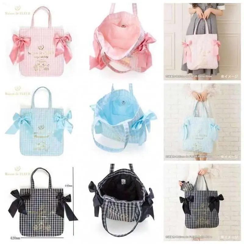 

Kawaii Sanrio Kuromi MyMelody Cinnamoroll мультяшная сумка через плечо, новинка, сатин, двойной бант, изысканная милая сумка для хранения, подарок