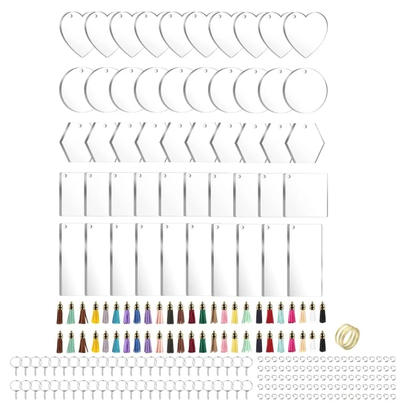 

Акриловый брелок без рисунка, акриловые прозрачные Подвески с орнаментом, геометрический брелок с кисточками, набор открытых колец для тво...