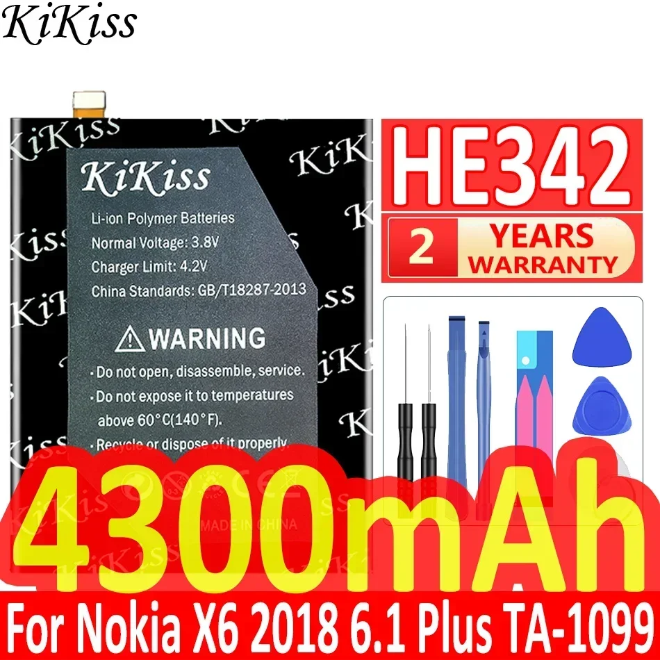 Аккумулятор KiKiss 4300 мАч HE 342 HE-342 HE342 для Nokia X6 2018/5.1 Plus/6.1 Plus 2018 TA-1099 X5 TA-1109