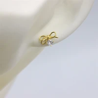 zfsilver fashion trendy s925 sterling silver white zircon gold bowknot stud earrings jewelry for women charm party gifts girls