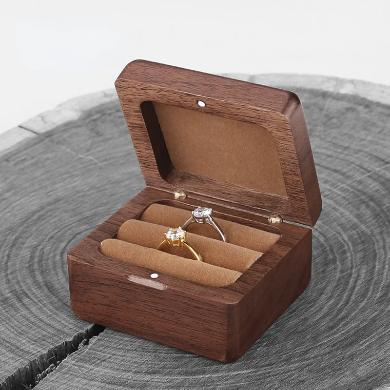 

Marriage proposal walnut wooden jewelry box ring earrings pendant Mini Jewelry Storage Box portable travel