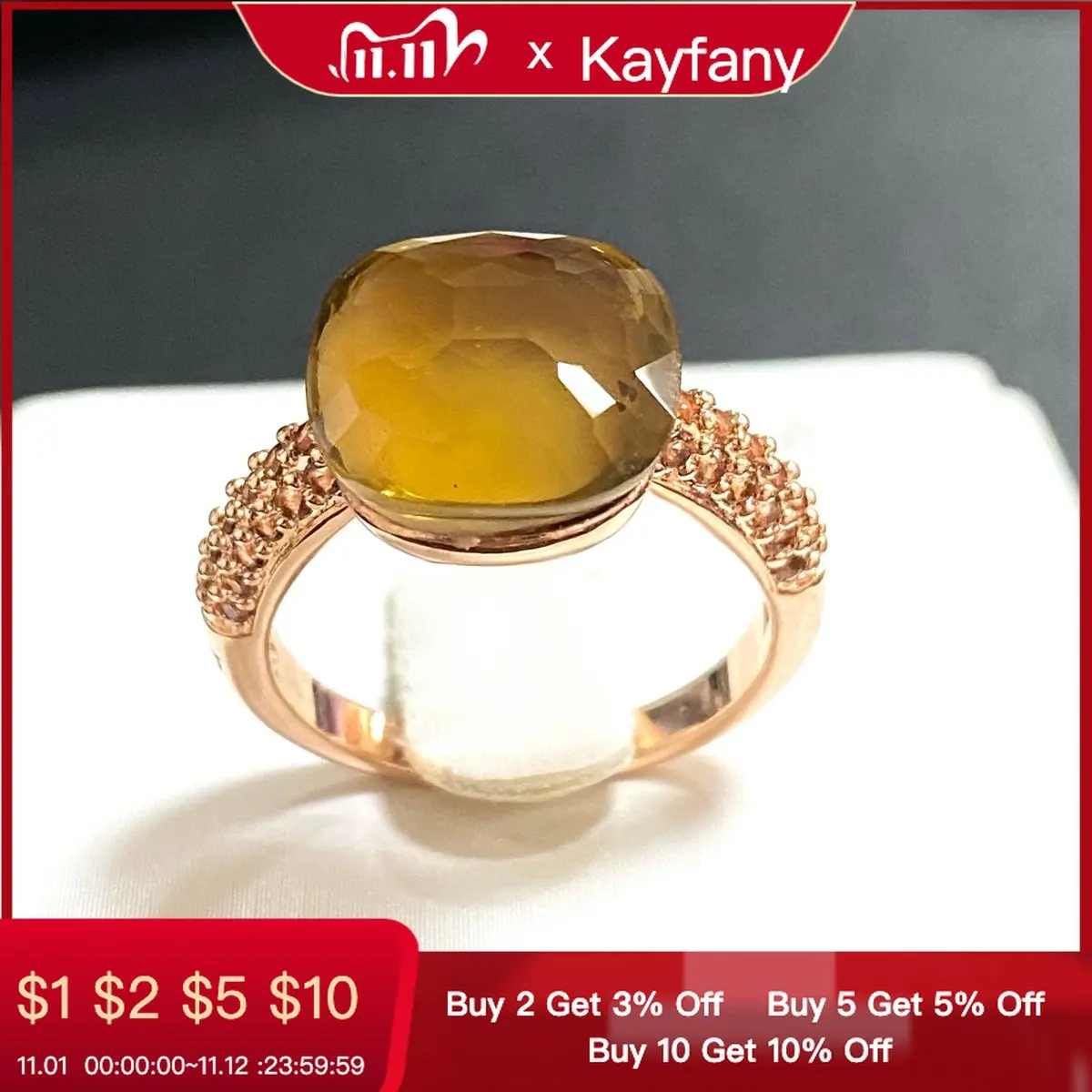 

12.6mm Pomellato Ring Inlay Brown Zircon Women Flat Candy Crystal Ring Rose Gold Plated Turquoise Amethyst Jewelry Gift