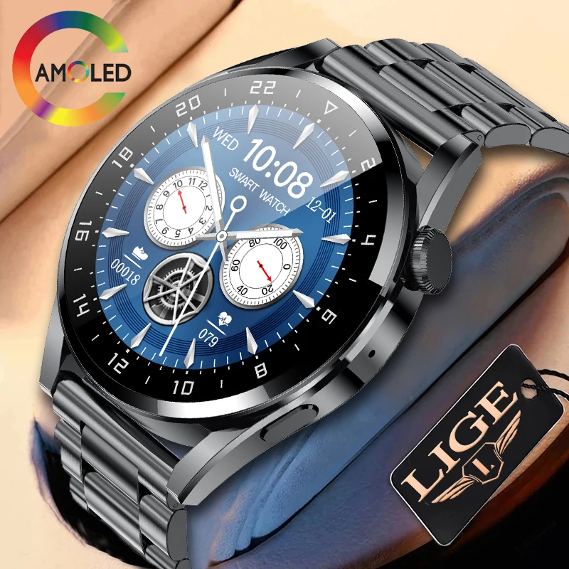

LIGE Man Smartwatch Bluetooth Call For HUAWEI Smart Watch Men Women Full Touch AMOLED Waterproof Watch Heart Rate Sport Watches
