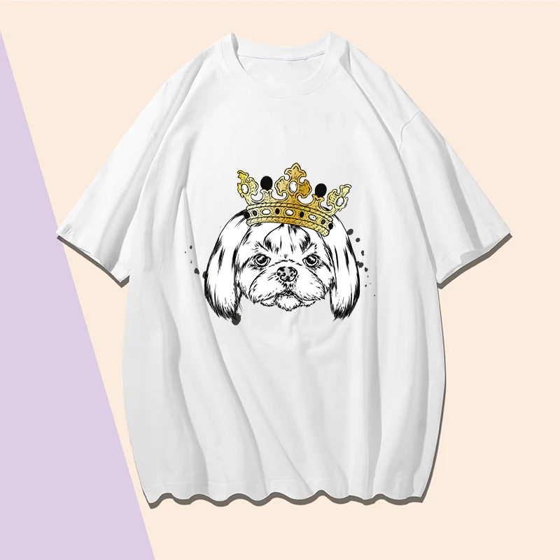 

Hip Hop Crown Cartoon Dog Printing Tshirt L XL XXL XXXL White Round Neck Cotton Man Casual T-shirt Large Size Clothing