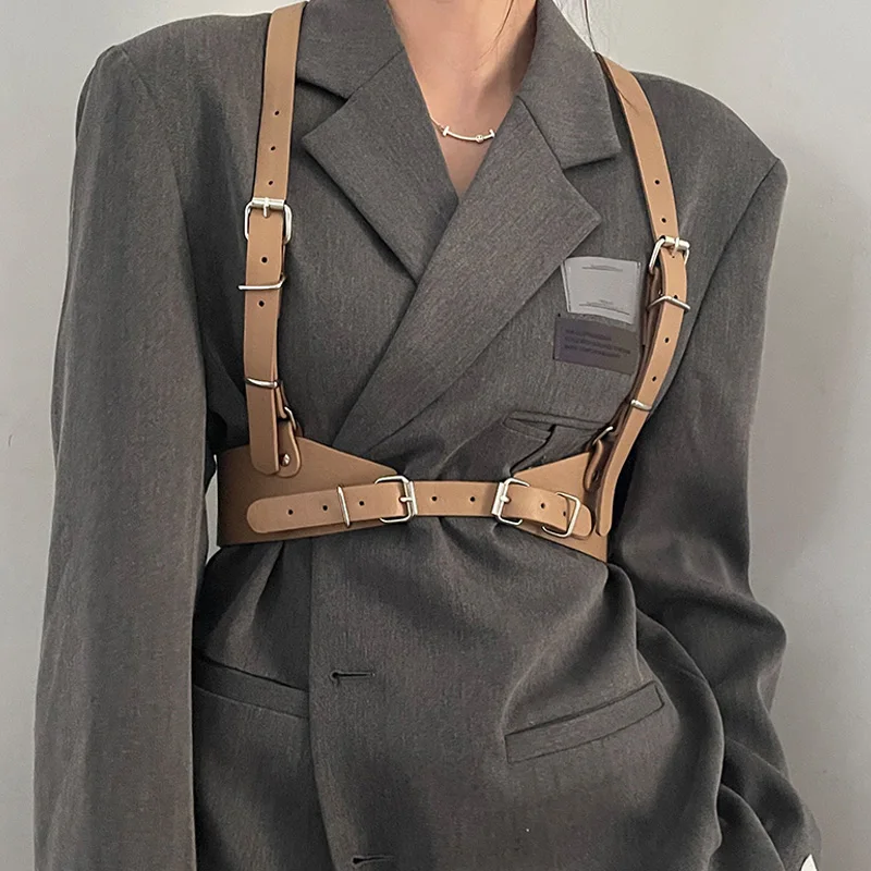 

Women's Leather Harness Strap Adjustable Waistband Corset Belt Faux Leather Slim Suspender Belt Sexy Waist Seal Accessories
