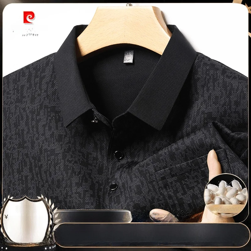 Pierre Cardin 2024 новая мужская шелковая рубашка-поло с длинными рукавами деловая