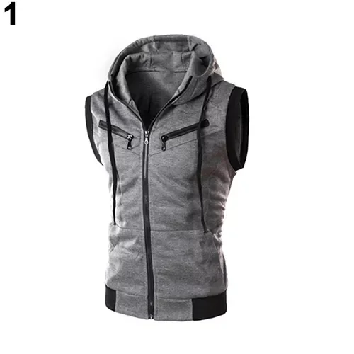 

2023NEW Men's Fashion s Drawstring Hooded Zipper Slim Fit Vest Waistcoat Outerwear