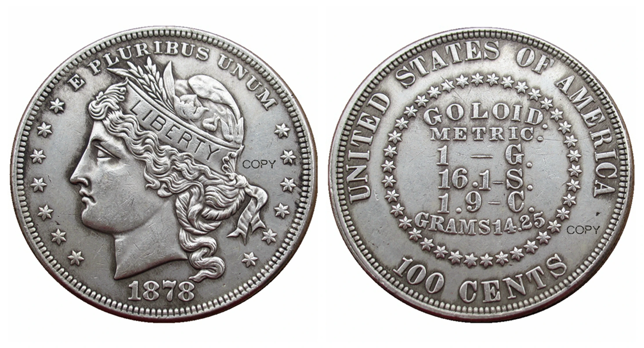 

Серебряная копия монеты доллара США 1878 года YYBCB