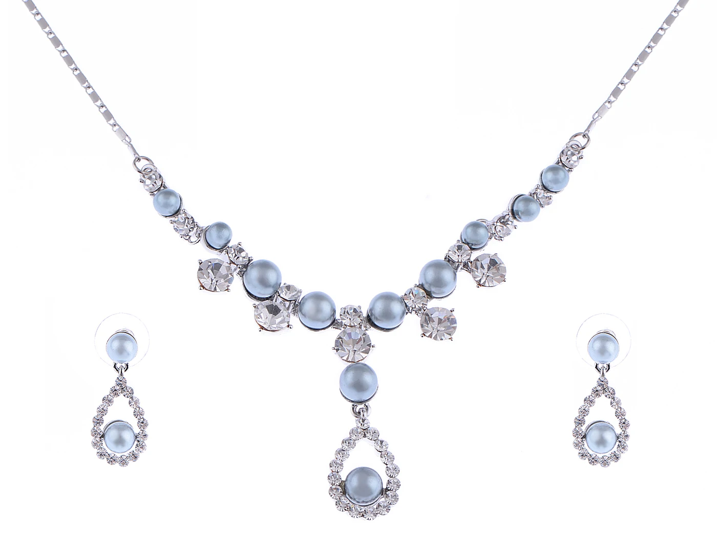 

Classy Faux Pearl Crystal Element Bridal Earring Necklace Set