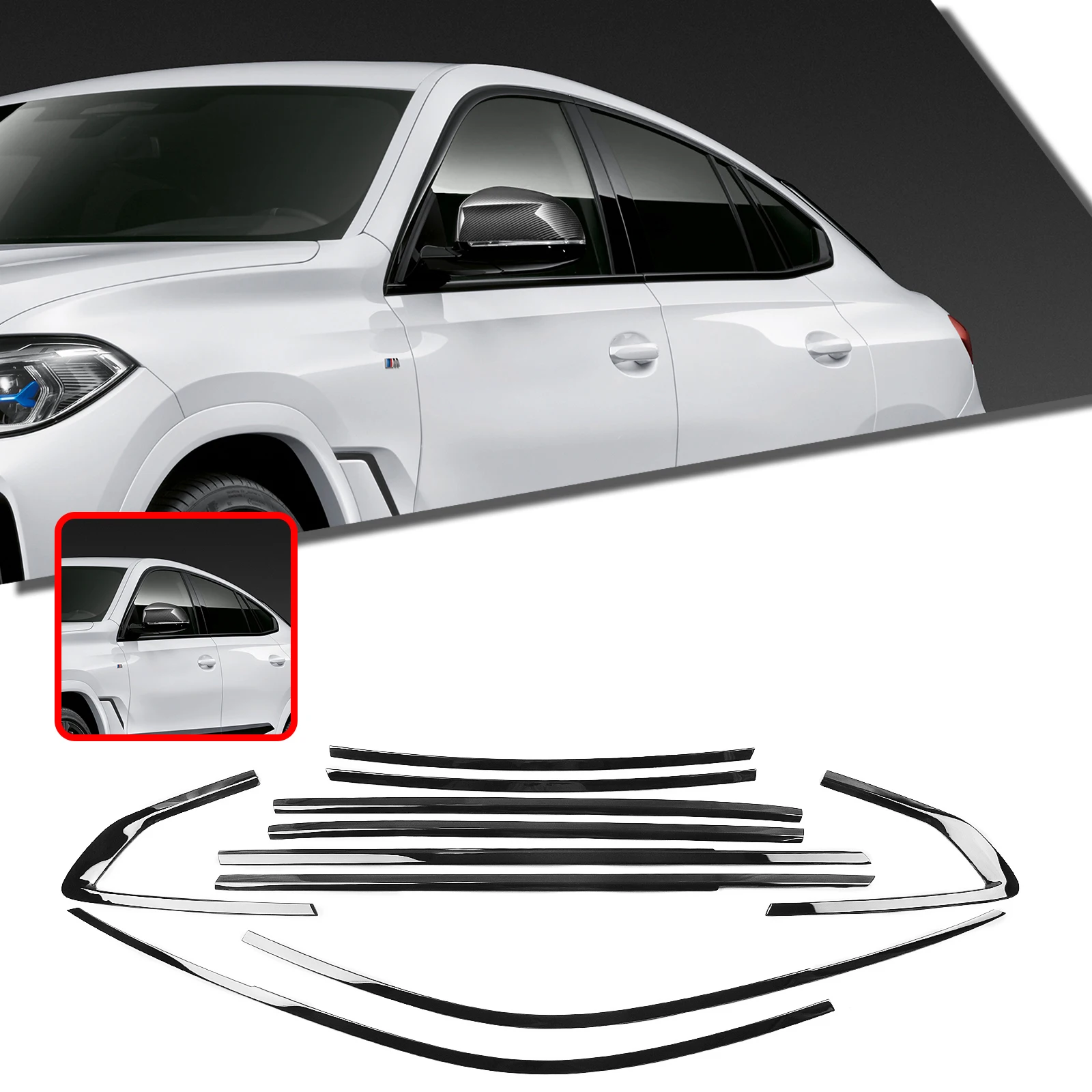 

Для BMW X6 G06 2019-2025 внешняя оконная полоса, молдинг, глянцевая черная уплотнительная уплотнительная защитная крышка, Стайлинг, украшение