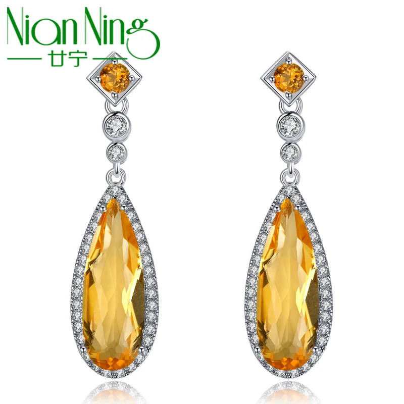 

NianNing 100% Citrine 925 Sterling Silver Stud Earrings 2022 Trend Women Yellow Stone Gem Gemstones Gift S925 Fine Jewelry H7028