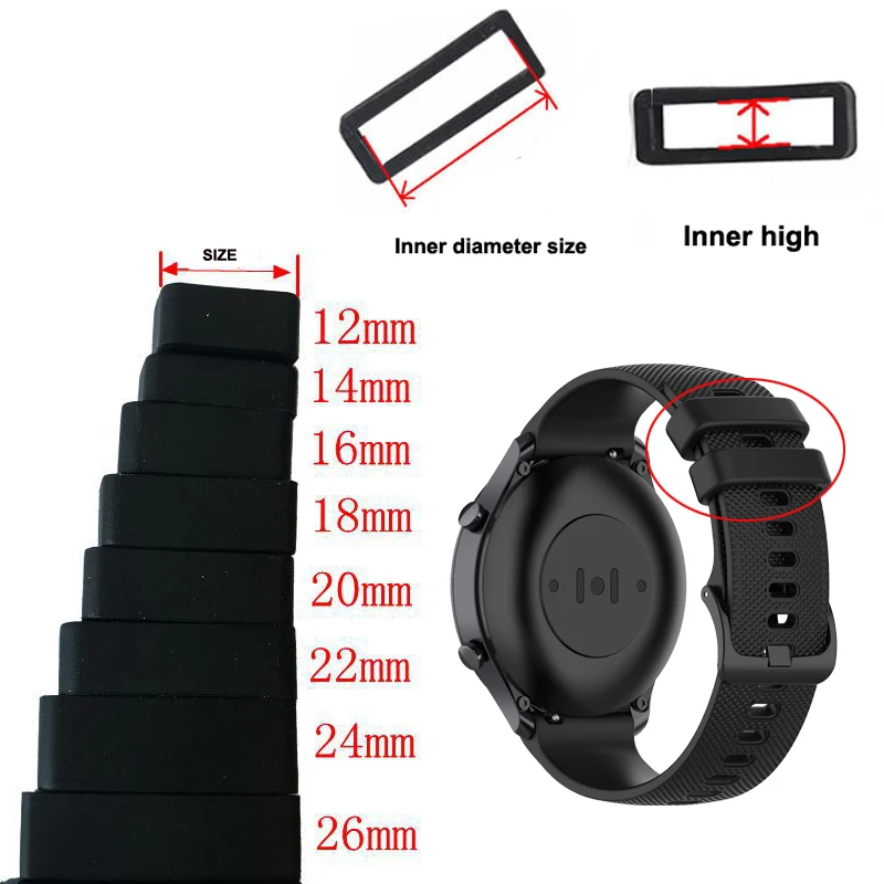 New 2-10PCS Rubber Rings Watch Strap 12 14 16 18 20 22 24 26mm Loop Silicone Replacement Band Accessories Keeper Holder Retainer