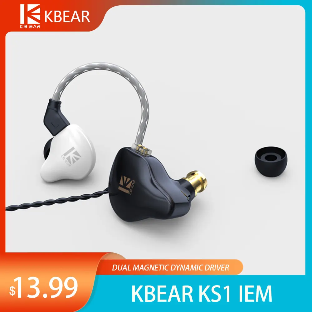 

KBEAR KS1 Wired Best In Ear IEM HIFI Earphone Bass Dual Magnetic Dynamic Driver Hi Fi Monitor with Mic Detachable Audio Cable