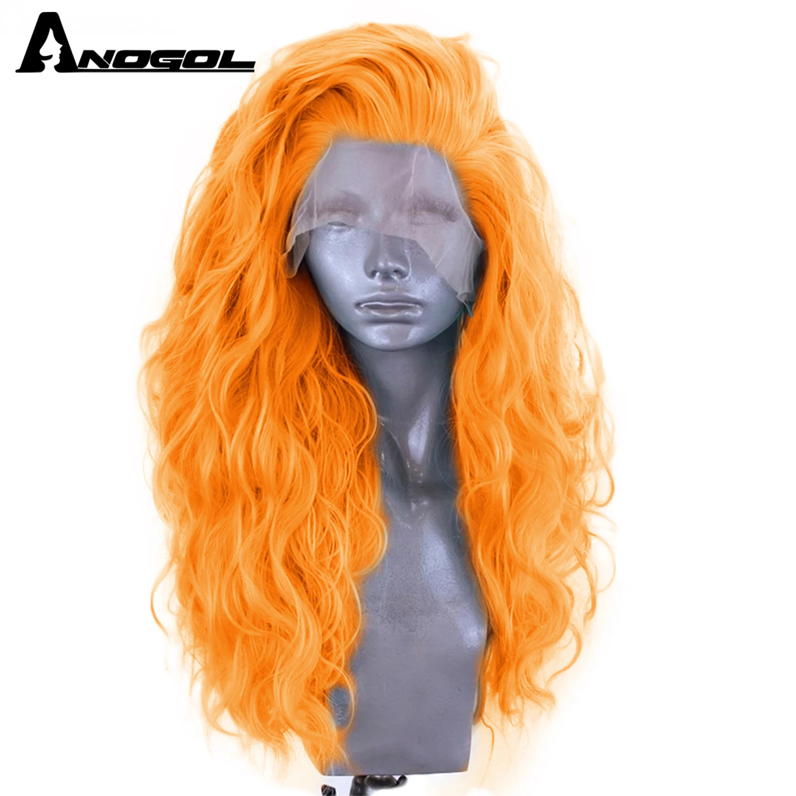 ANOGOL Synthetic Wigs 13X3 Lace Front Wigs Deep Wave Hair Green Orange Heat Resistant Fiber Curly Long Wig for Women Brazilians