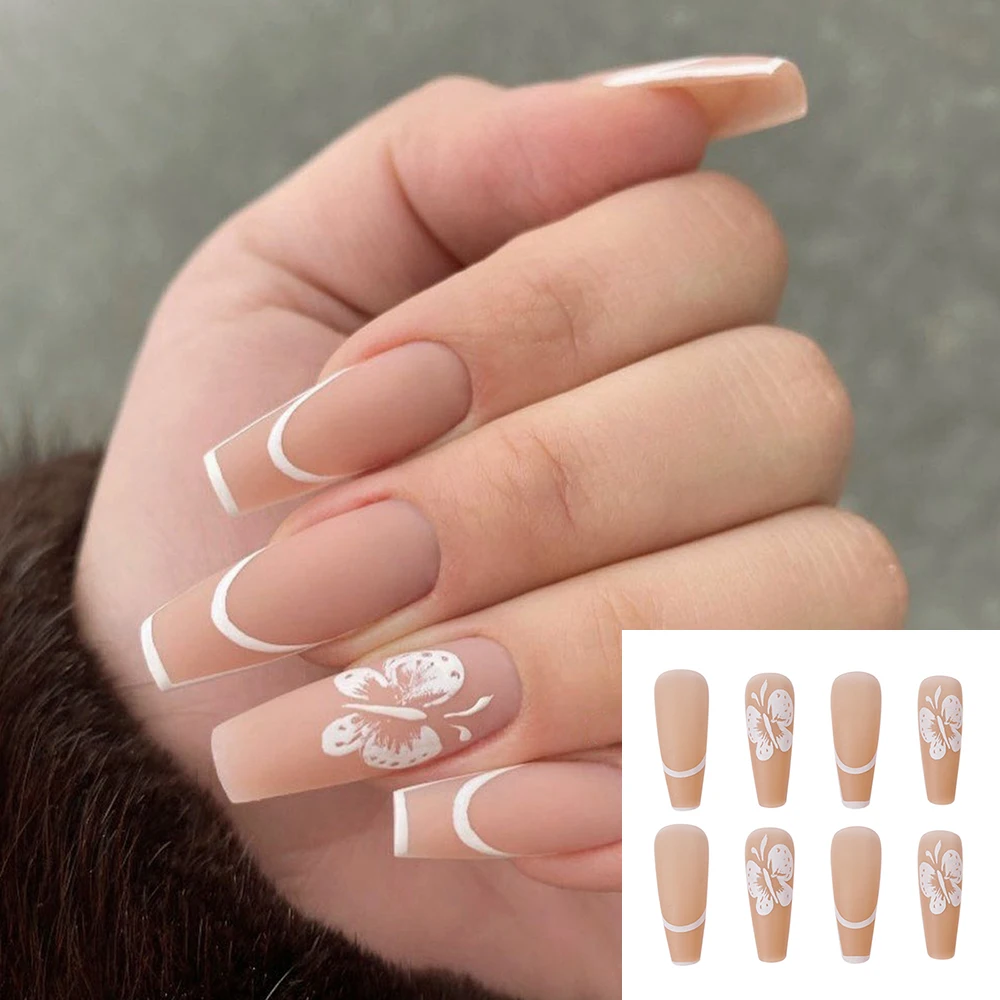 

HEALLOR Detachable Artificial Manicure Tool Full Cover Fake Nails Wearable Nail Tips Matter Butterfly Long Coffin False Nails