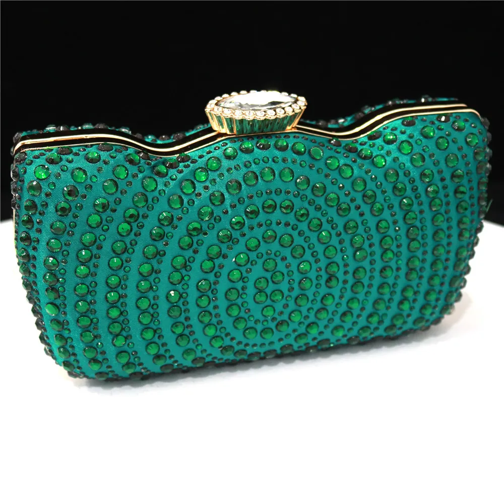 Зеленая сумка для невесты кошелек роскошная свадебная через плечо со стразами и