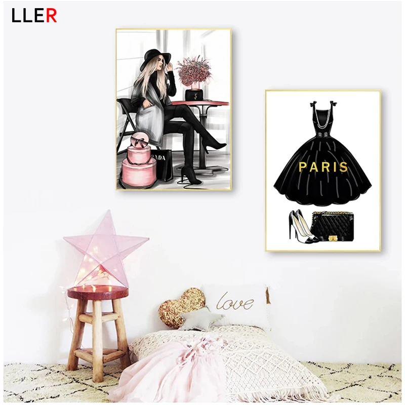 Французская мода девушка на высоком каблуке комод абстрактное настенное