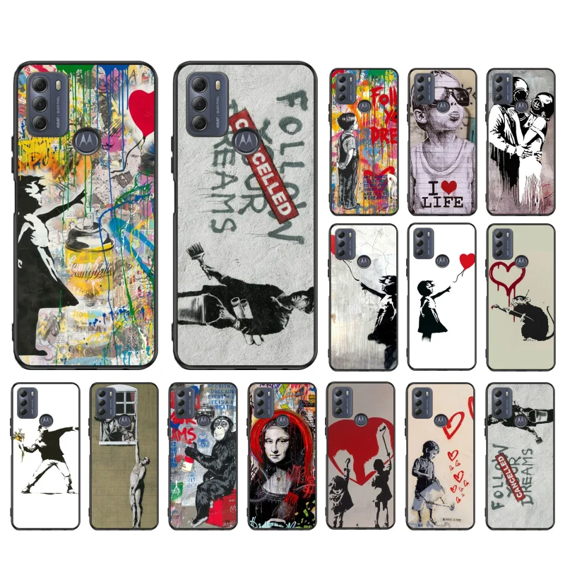 

Banksy Graffiti Case for Motorola G22 G60 G52 G100 G Stylus G30 G10 G20 G50 GPure E32 E20 E40 E7Power Edge 20 lite Pro OneAction