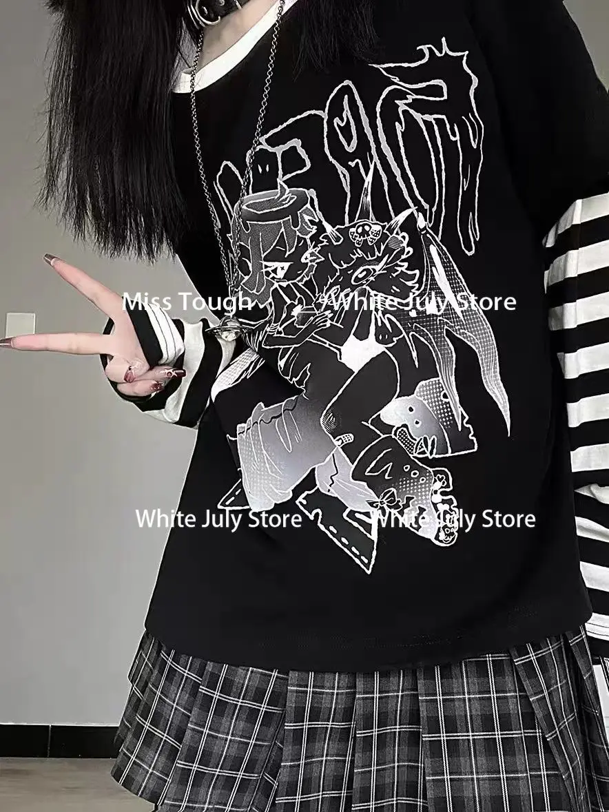 Японская футболка в стиле Харадзюку женская повседневная весенняя с длинным