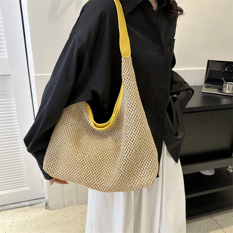 Новая повседневная женская сумка через плечо из соломы большой вместимости для