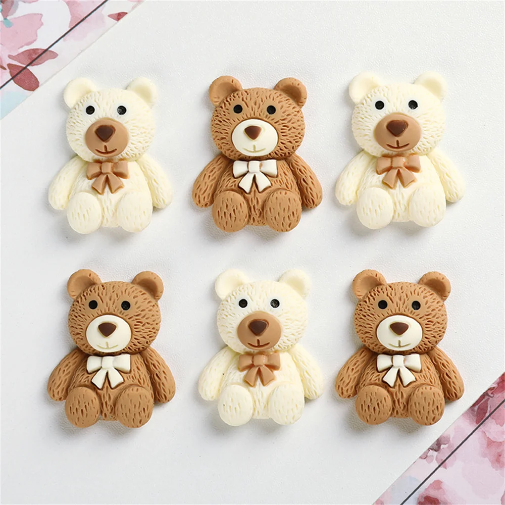 Caroon Beige Coffee Bear Resin Cabochon Flatbacks Fit Phone Decor Parts Scrapbooking Craft DIY Hair Bows Accessories