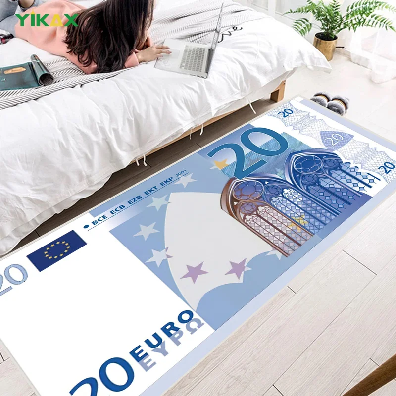 

Euro Money Banknotes Print Carpet Bathroom Bedroom Non-Slip Absorbent Floor Mat Flannel Shower Rug Living Room Entrance Doormat