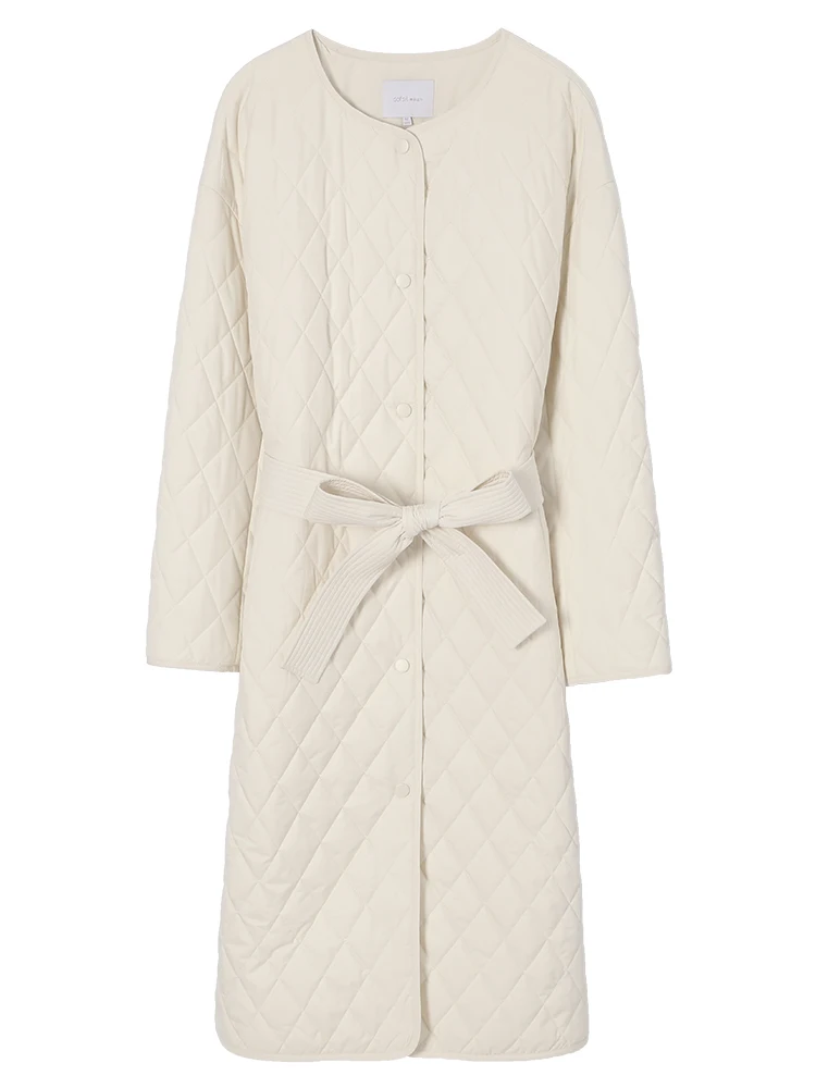 Sofsier 2024 Winter New Fashion Loose Beige Warm Quilted Cotton Long down Coat Casual Outerwear Women