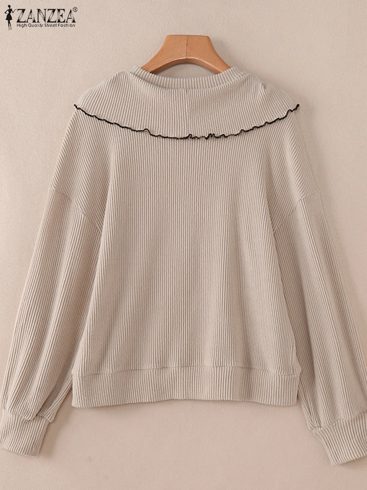 ZANZEA Sweety топы с рюшами и вышивкой на шею винтажные трикотажные футболки в полоску