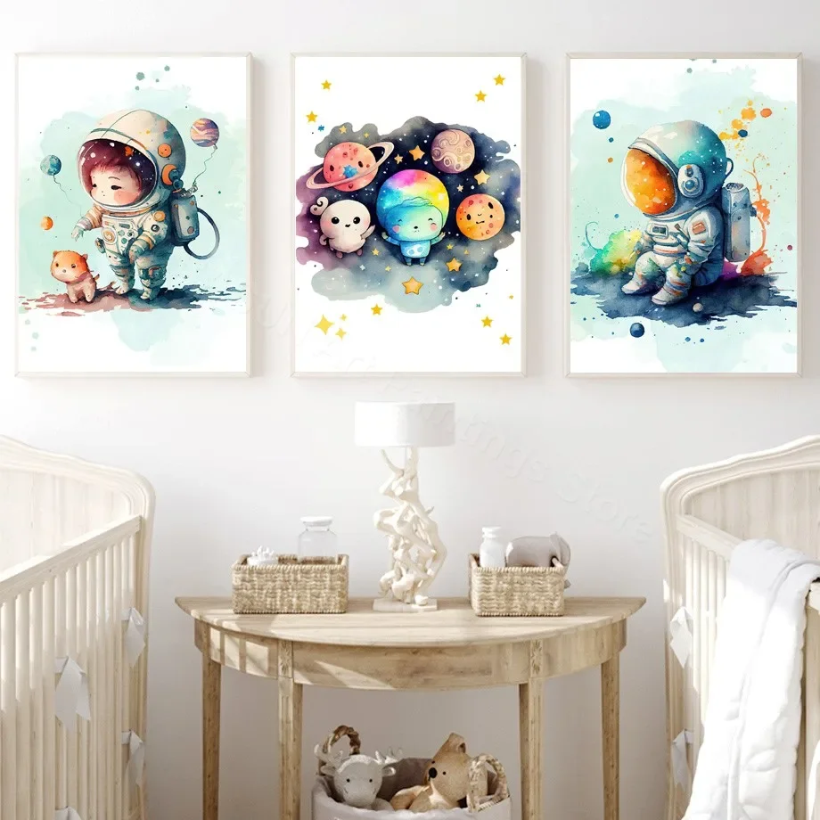 Астронавт планета космос Млечный путь галактика настенный художественный принт
