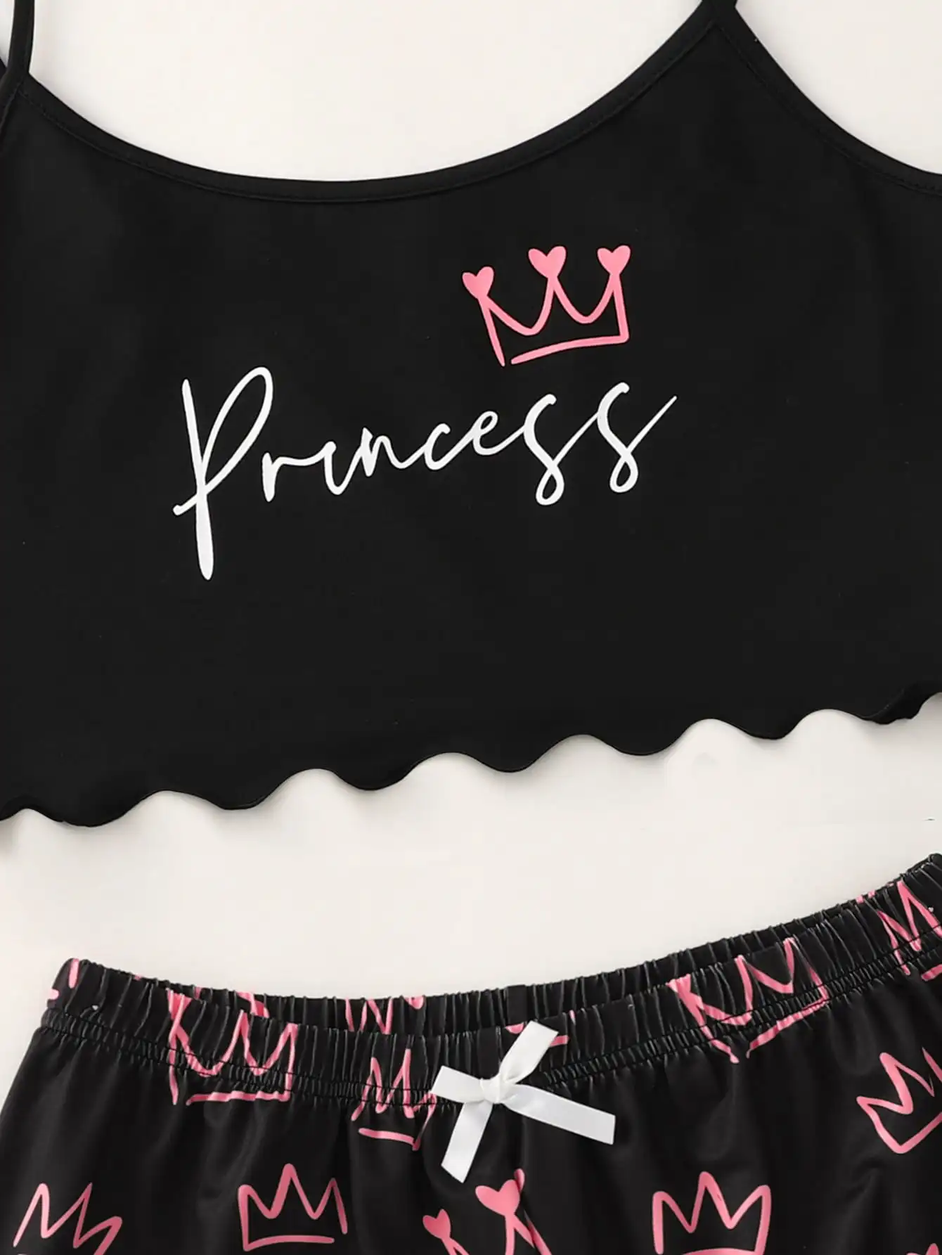 New Alphabet Crown Pattern Printed Bow Decoration Home Clothes Pajamas Set Fashion Sexy Home Women's Underwear Pajamas Set