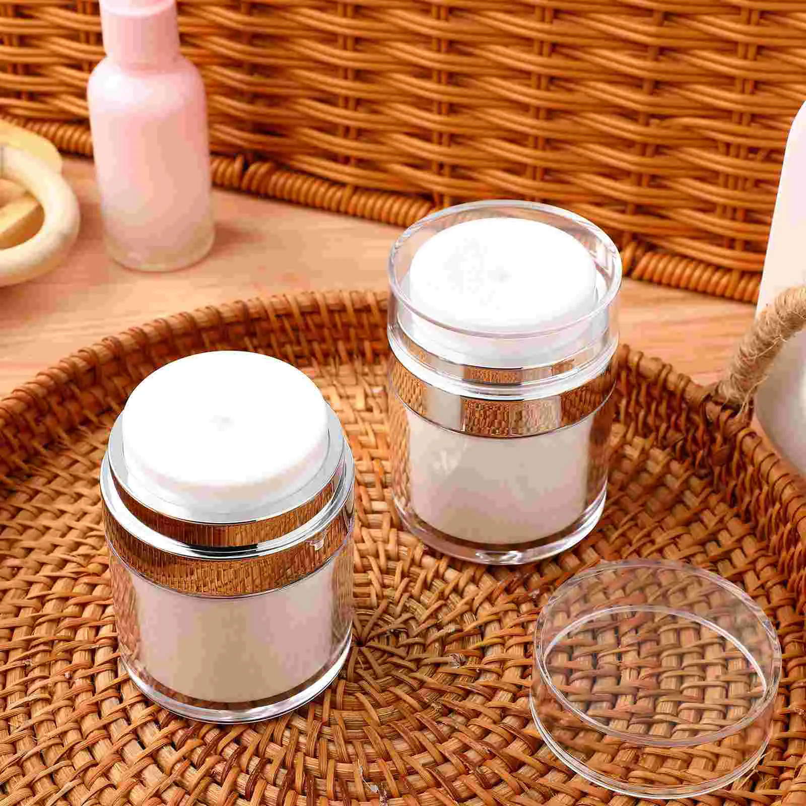 

2 Pcs Eye Cream Bottle Airless Pump Jars Lotions Creams Toiletry Travel Containers Vacuum Bottles Acrylic