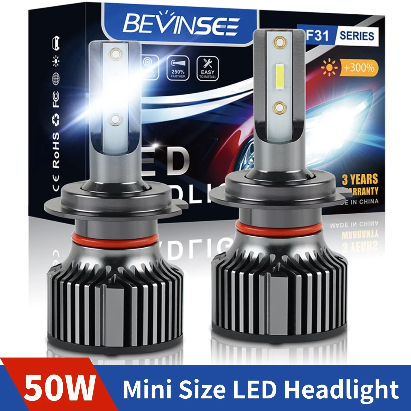 

BEVINSEE H7 H1 H11 H3 Светодиодные лампы для фар 50 Вт 6000LM H4 9004 9007 9008 Hi/Lo Beam HB3 9005 HB4 9006 880 881 H27 Светодиодная противотуманная фара 12V