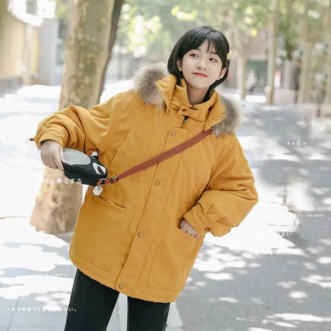 

Oversized Fashion Vintage Parkas Hooded Jacket Women Winter 2022 Loose Cotton Padded Student Thicken Warm Outerwear Female M596