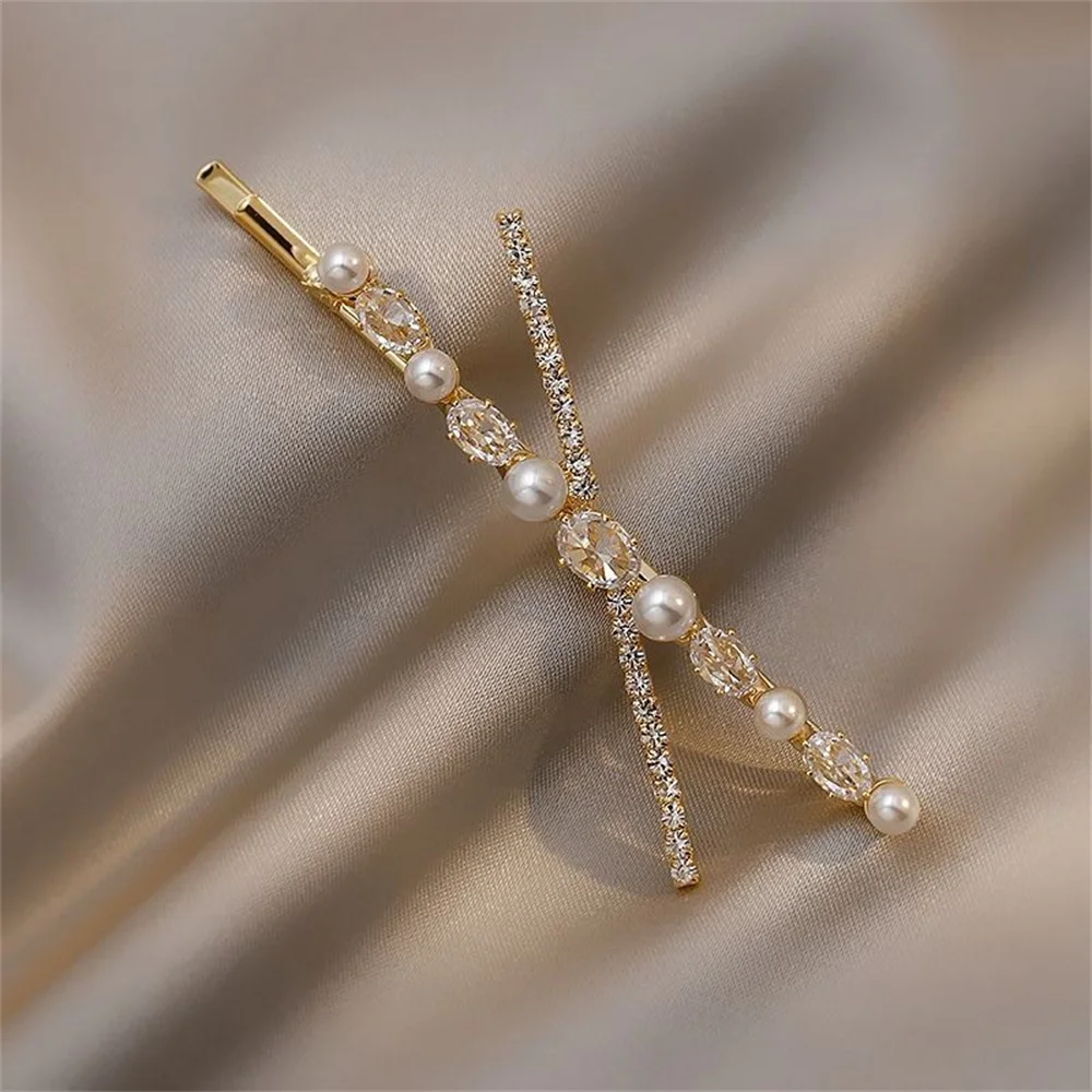 

New Cross Crystal Hair Clips Elegant Pearl X Small Hairpins Side Clip Bridal Headwear Women Hair Accessories