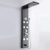 stainless steel bathroom shower panel black column mixer 6 jet with temperature display mixer shower panel set