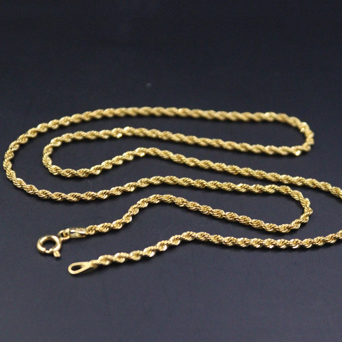 

Real 18K Yellow Gold Chain For Women Female 2mmW Hollow Rope Necklace 18''L Stamp Au750